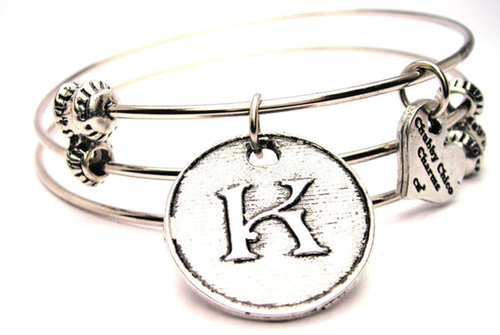Initial K Circle Triple Style Bangle Bracelet
