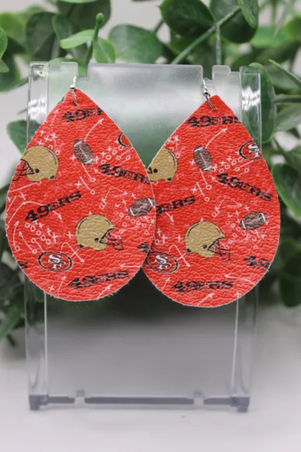 49ers Football || Teardrop Faux Leather Earrings || Hypoallergenic