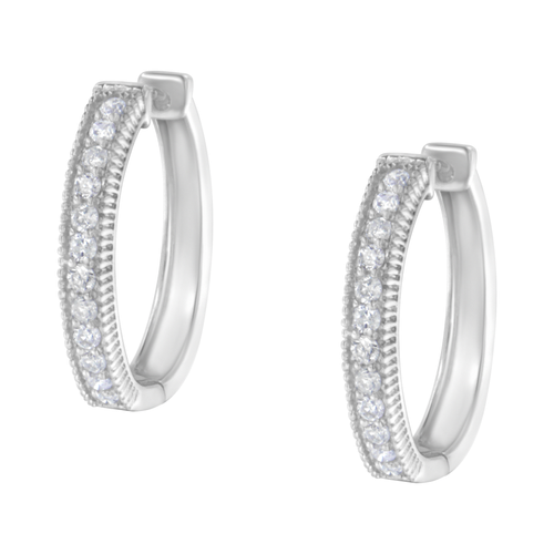 10 Karat White Gold 1.00 Carat Total Diamond Weight Diamond Hoop Earring 