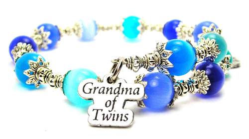 Grandma Of Twins Cat's Eye Beaded Wrap Bracelet
