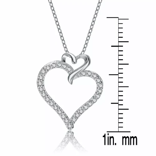Collette Sterling Silver Cubic Zirconia Double Heart Necklace