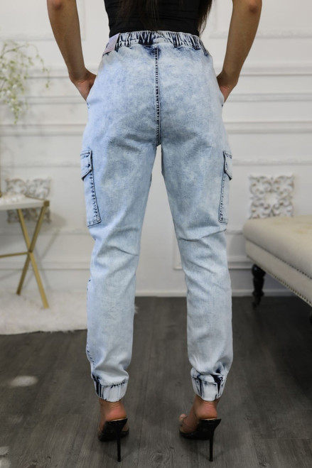Mineral Wash Cargo Style Distressed Joggers Light