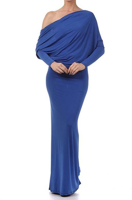 Off Shoulder Dolman  Reversible Dress Blue