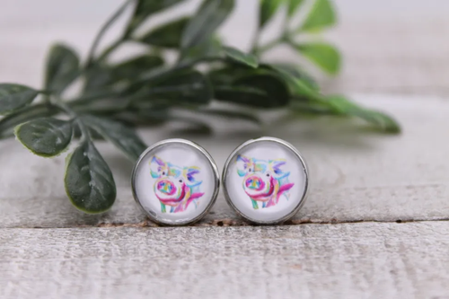 Watercolor Pigs || 12mm Glass Stud Earrings 