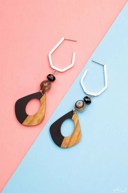Grenada ~ Rounded Diamond Earrings in Ebony with Onyx