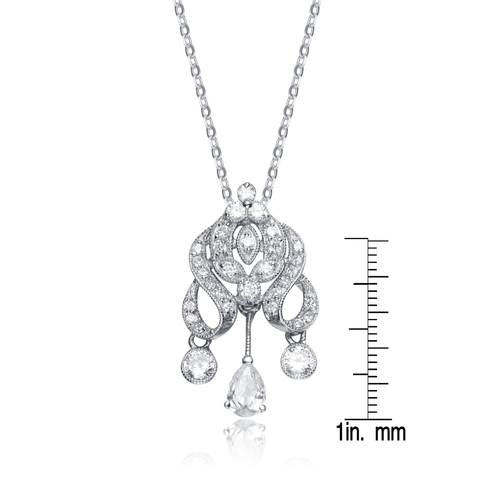 Collette Z Sterling Silver Cubic Zirconia and White Cubic Zirconia Dangling Pendant Necklace