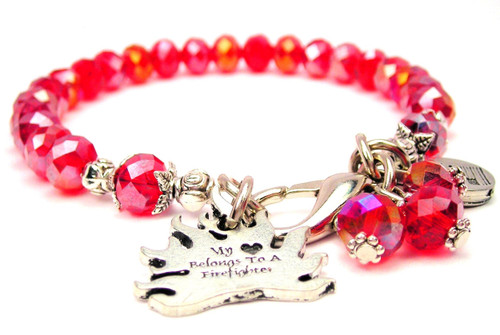 My Heart Belongs To A Firefighter Flames Splash Of Color Crystal Bracelet
