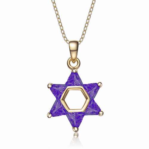 Collette Z Gold Plated Purple Cubic Zirconia Star of David Necklace