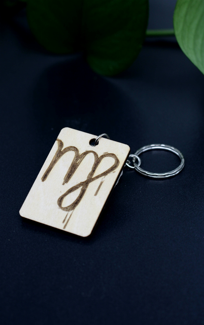 Wood Engraved Virgo Keychain