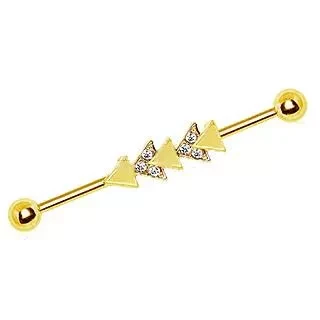 Yellow Gold Jeweled Triangle Industrial Barbell