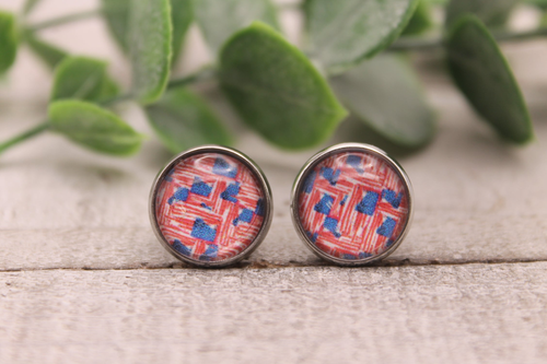 American Flag Collage Brushstrokes Glass Stud Earrings