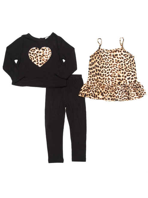 Leo Heart Sweatshirt with Ruffled Cami and Leggings Set