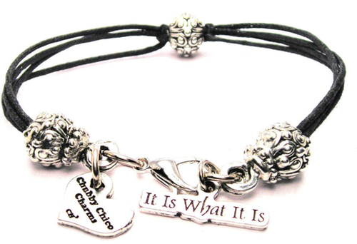 It Is What It Is Pewter Beaded Black Cord Bracelet