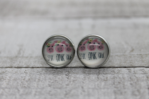 Oink Oink Oink  Glass Stud Earrings