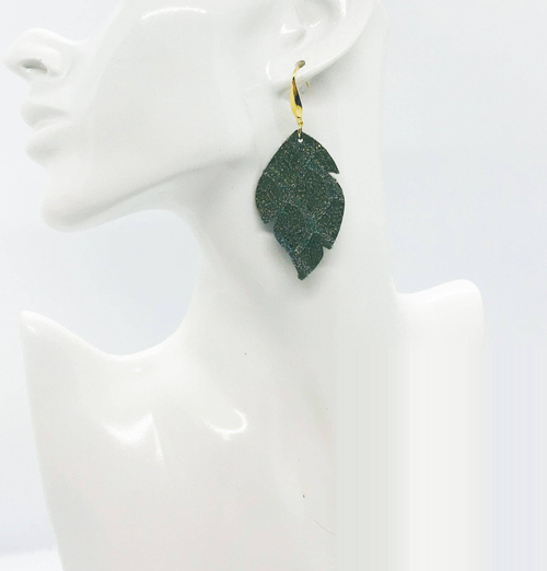 Olive Green Snake Skin Leather Dangle Earrings