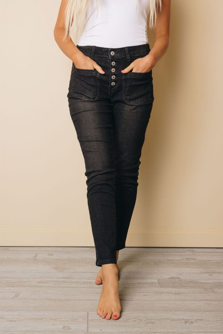 Button Fly Skinny Jeans with Pockets
