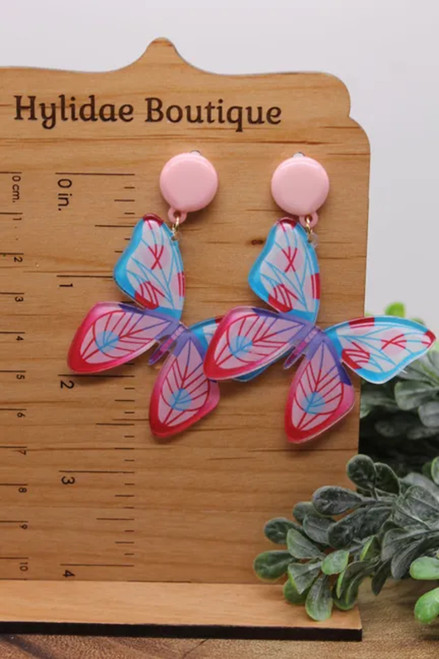 Pink & Blue Butterfly || Acrylic Dangle Earrings || Hypoallergenic