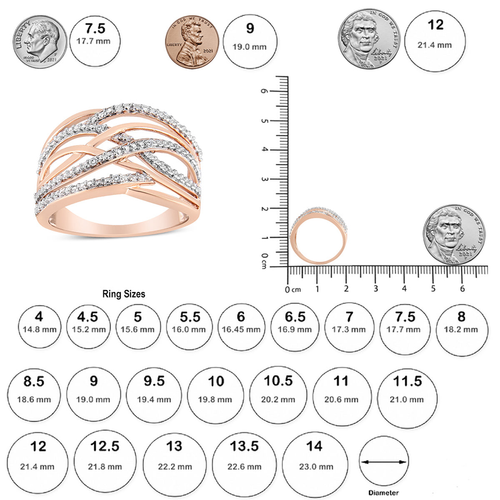 14K Rose Gold Plated .925 Sterling Silver Diamond Accent Crossover Ring (I-J Color, I2-I3 Clarity)