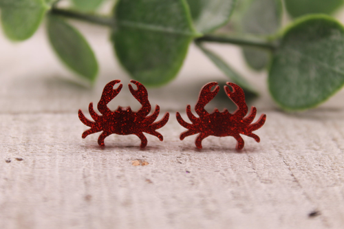 Glitter Crabs Resin Stud Earrings