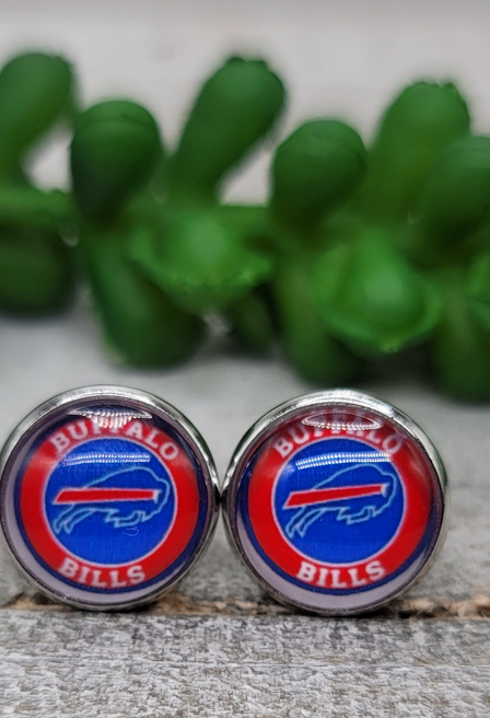 Buffalo Bills Football - Circle || 12mm Glass Stud Earrings