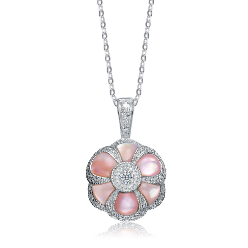 Collette Z Sterling Silver Cubic Zirconia White Stone Intricate Necklace