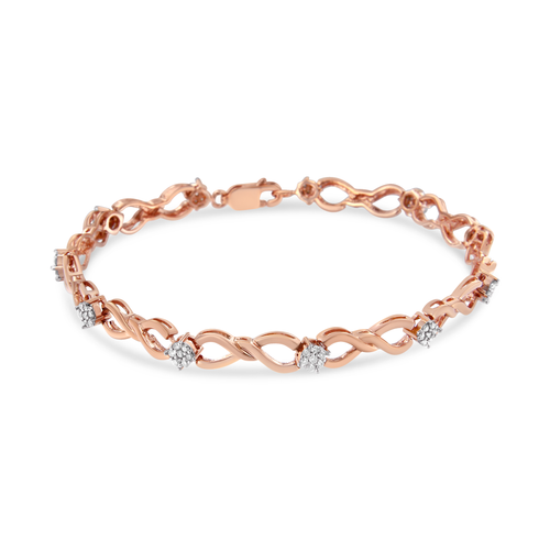 10 Karat Rose Gold 1/2 Carat Total Weight Diamond Cluster and Infinity Weave Lin Karat Bracelet 