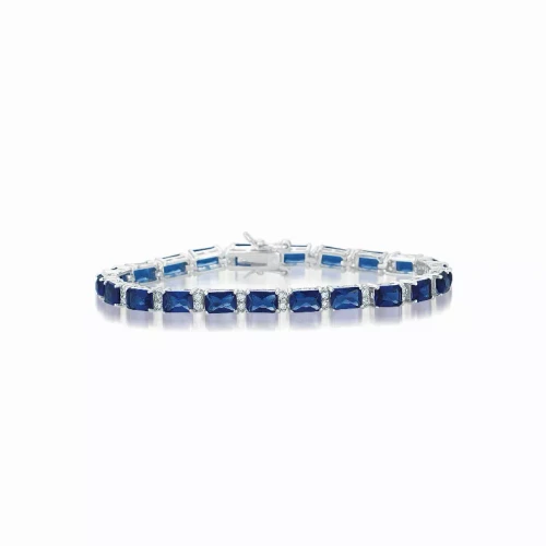 Collette Z Sterling Silver Blue and White Cubic Zirconia Emerald-cut Tennis Style Bracelet