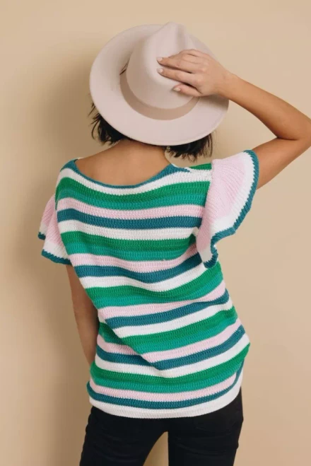Storyline Striped Ruffle Sleeve Top