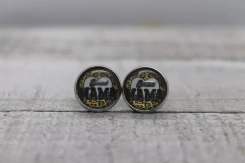 Blessed Mama Leopard Heart  Glass Stud Earrings