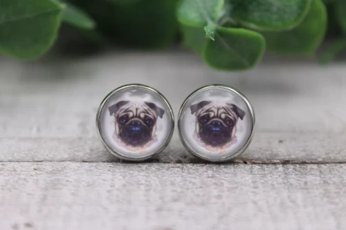 Pug  Glass Stud Earrings