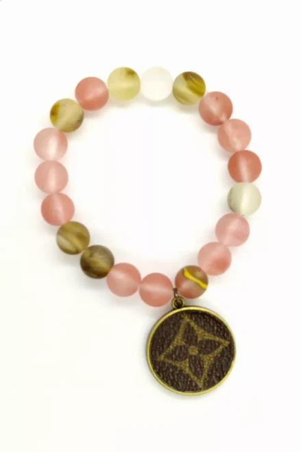 LV Again - Pink Rhodonite Stretch Bracelet with Charm
