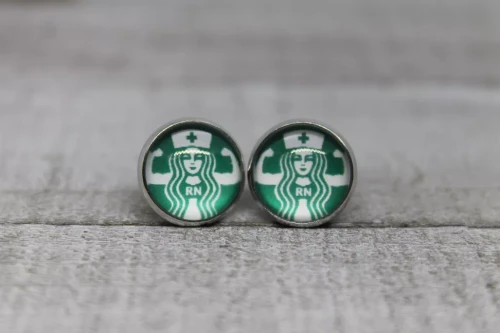RN Nurse Starbucks  Glass Stud Earrings