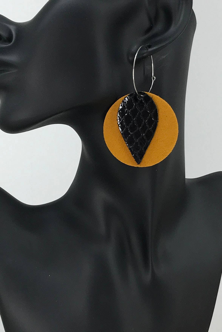 Mustard Suede Leather and Fish Net Pattern Black Leather Ear