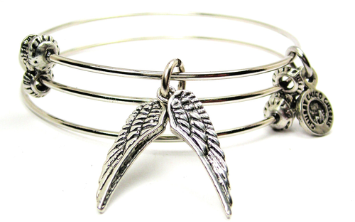 Pair Of Angel Wings Triple Style Bangle Bracelet
