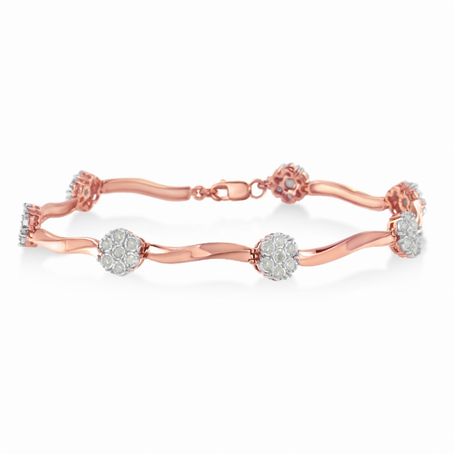 Rose Plated Sterling Silver 1carat Total Diamond Weight Diamond Floral Link Bracelet