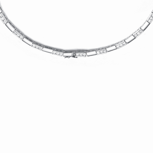 Collette Z Sterling Silver Cubic Zirconia Alternating Rectangles Necklace