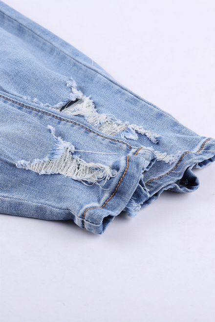 Bright Blue Distressed Mid Rise Jeans