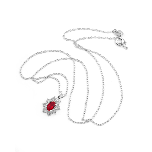 Collete Z Cubic Zirconia Sterling Silver Rhodium Plated Ruby Flower Shape Drop Pendant