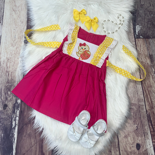Embroidered Easter Chick Lace Ruffle Dress