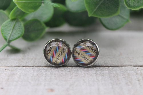 Serape, Leopard & Gold Brushstrokes  Glass Stud Earrings