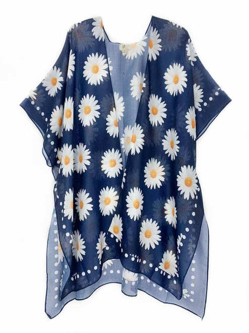 Navy- Daisy Border Accent Kimono