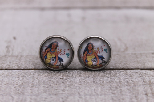 Pocahontas & Racoon  Glass Stud Earrings