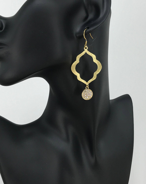 Brushed Gold & Pave Pendant Earrings 