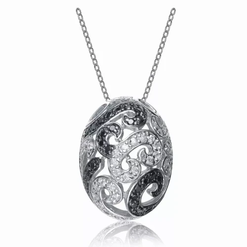 Collette Z Sterling Silver White Cubic Zirconia Black Cubic Zirconia Pendant