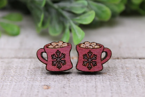 Hot Cocoa Mug || Wood Stud Earrings
