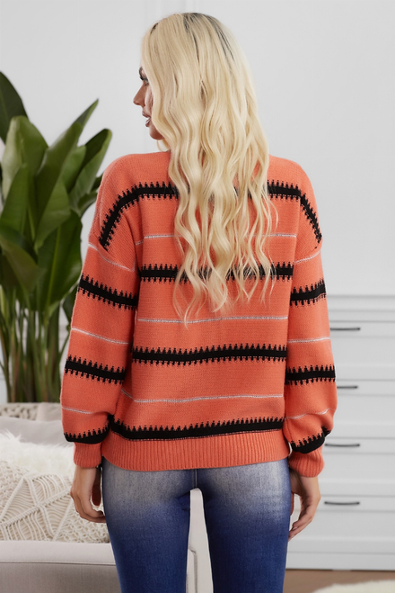 Crew-Neck Striped Loose Fit Sweater