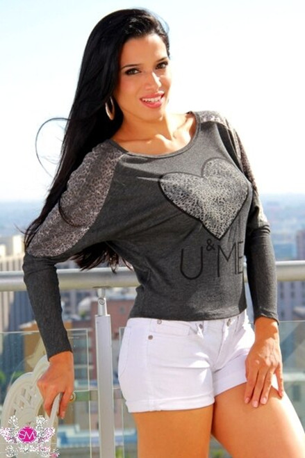 Heart graphic knitted dolman sleeve top