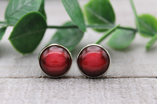 Red Marble | Druzy Stud Earrings | Hypoallergenic