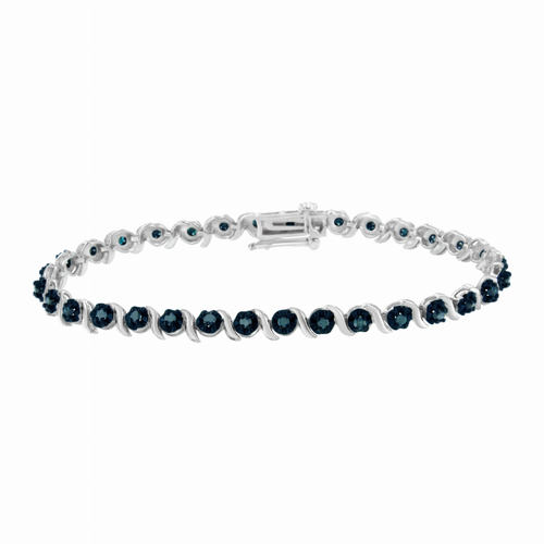 Sterling Silver 1carat Total Diamond Weight Treated Blue Rose Cut Diamond Spiral Link Bracelet