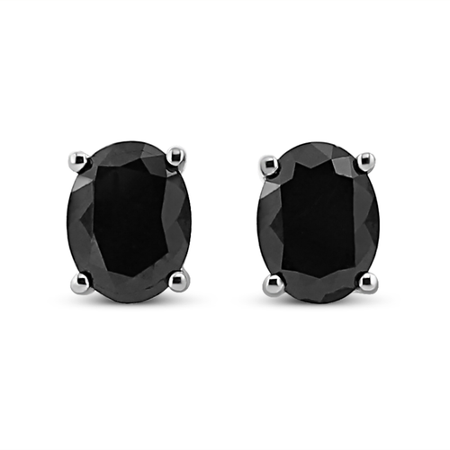 .925 Sterling Silver 4.0 Carat Total Weight Prong Set Treated Blac Karat Oval Diamond Stud Earring 